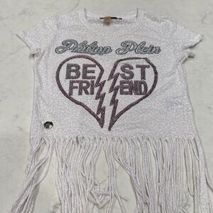 Philipp Plein White and Red Kids Fringe Tee